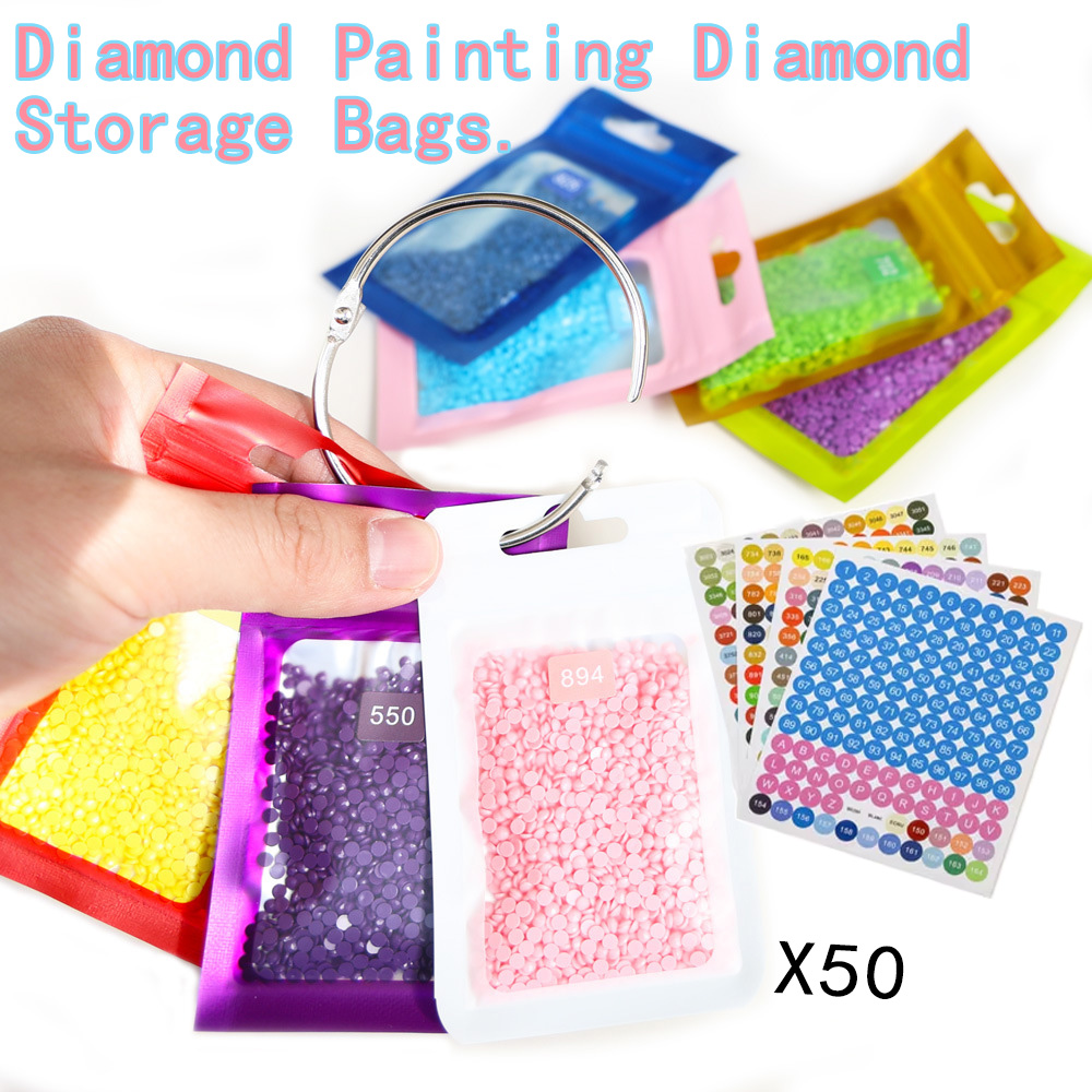 Reusable Zip Bag - 50 Sacos de Armazenamento para Miçangas