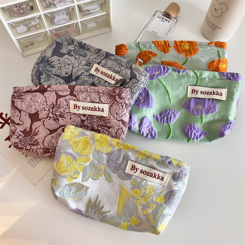 Travel Accessories Pouch For Women - Flores em relevo francês Viagem Cosmetic